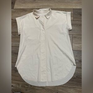 LYSSE Cream Short-Sleeve Button Front Collar Blouse